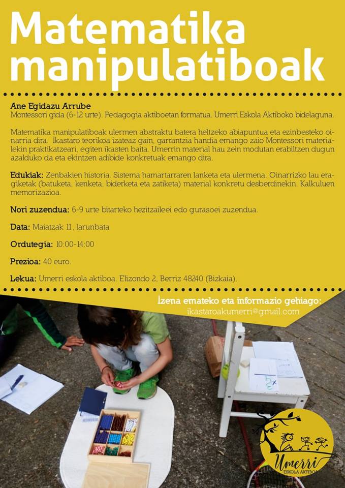 En este momento estás viendo CURSO DE MATEMÁTICAS MANIPULATIVAS impartido por ANE EGIDAZU ARRUBE